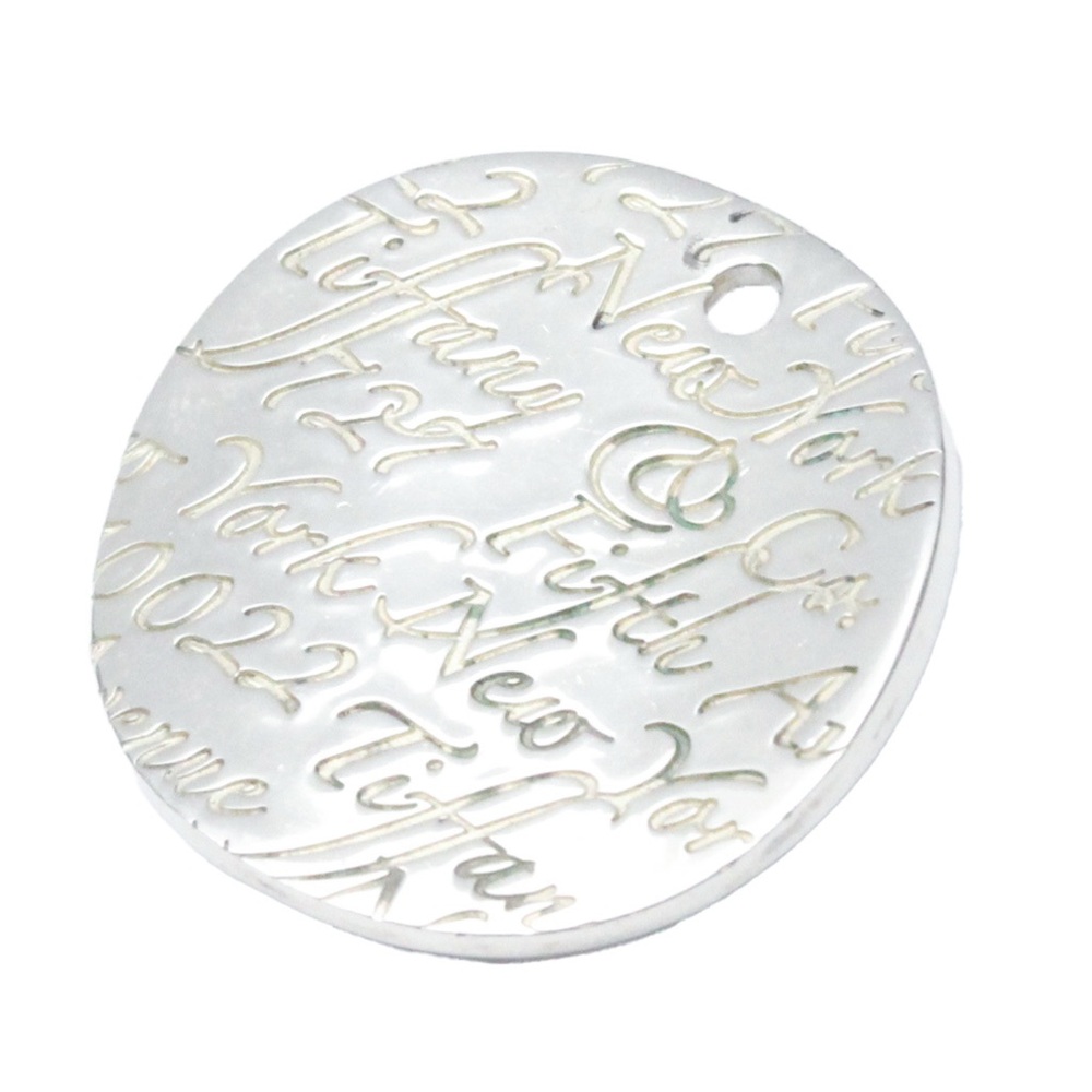 Tiffany & Co sterling silver "Fifth Ave New York" cursive script circle pendant